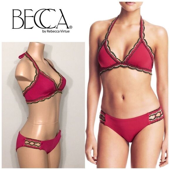 BECCA crochet trim bikini set. NWT - Picture 2 of 11
